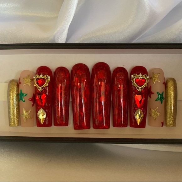3XL Pop Star Red 3D Bling Nails - Picture 3 of 7